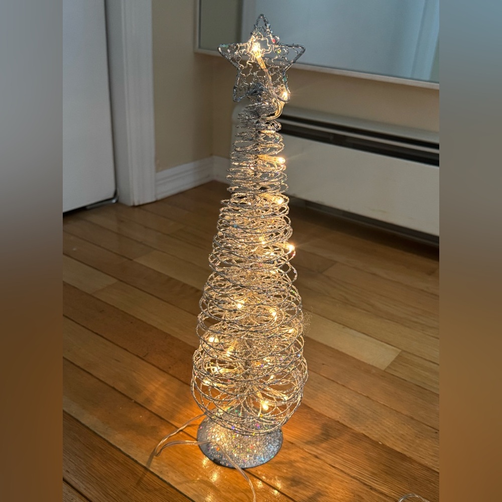 Christmas Village accessory Tree Silver light Up 16” Holiday Decoration plug in